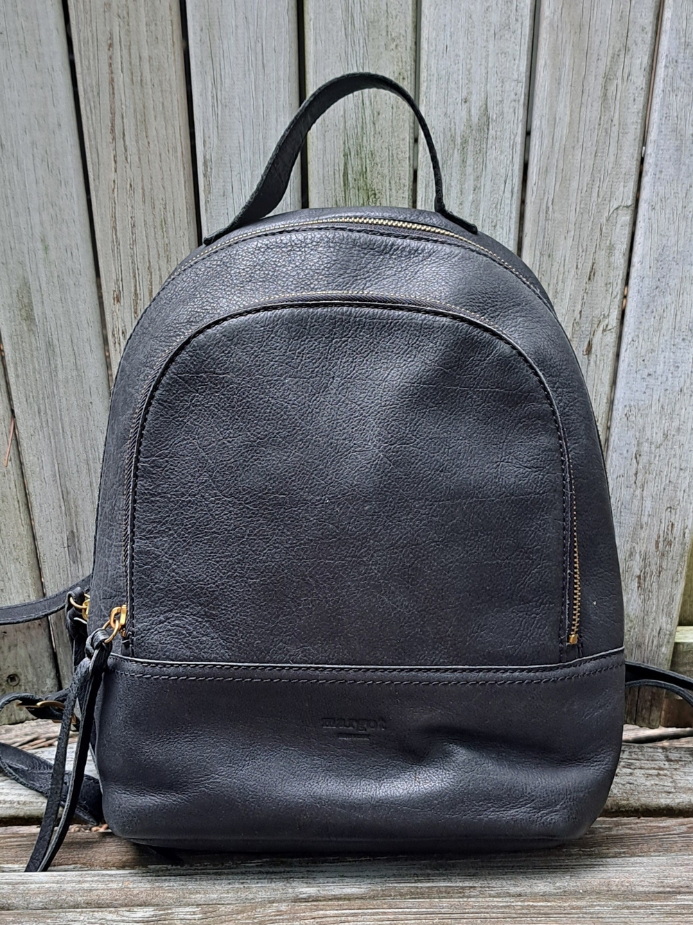 margot Black Leather Backpack with Gold Accents